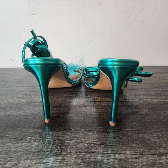 Pretty Little Things Lace Up Heeled Sandals Turquoise - Picture 4 of 11